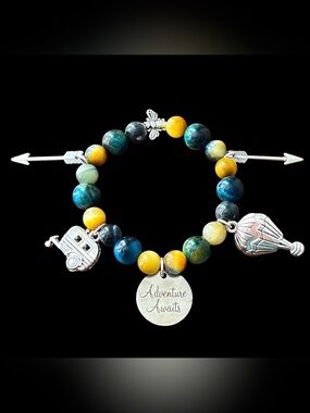 “Adventure Awaits” Charm Bracelet with Natural Tiger Eye Stones